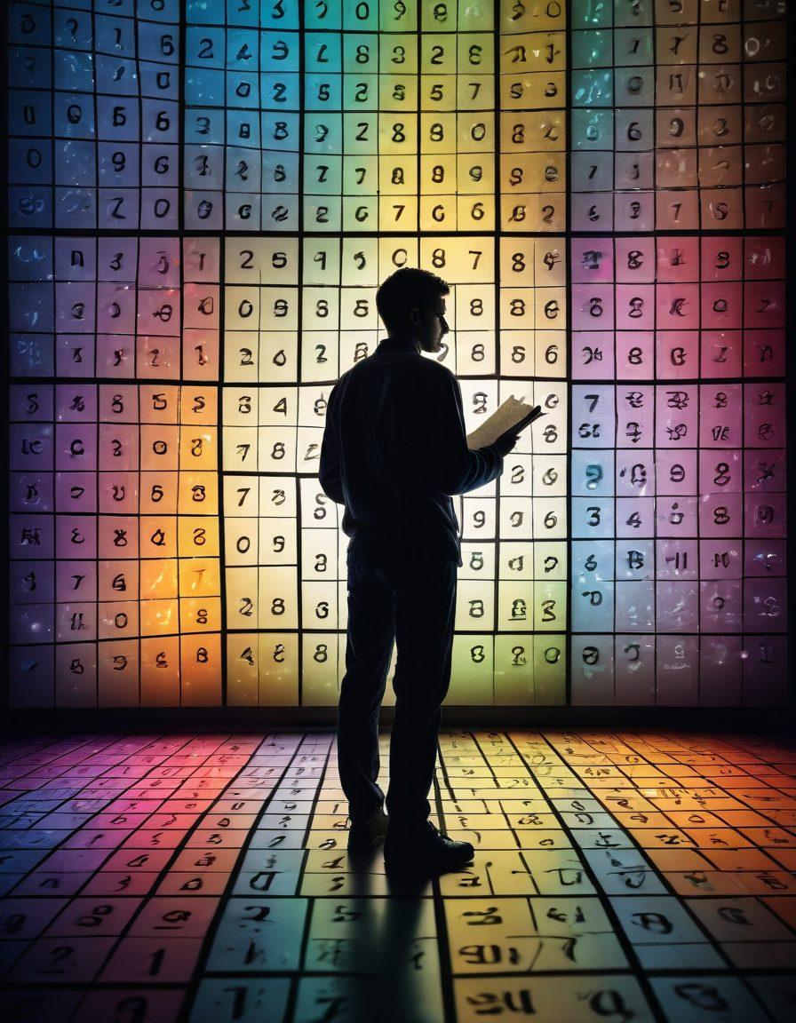 A skillfully arranged Sudoku grid filled with intricate patterns, glowing numbers, and visually inviting hints scattered throughout. In the background, a silhouette of a person deep in thought, representing the journey from novice to expert, with light beams illuminating key strategies. Subtle elements like a trophy and a brain symbolizing intelligence and achievement can be woven into the composition. vibrant colors. super-realistic.